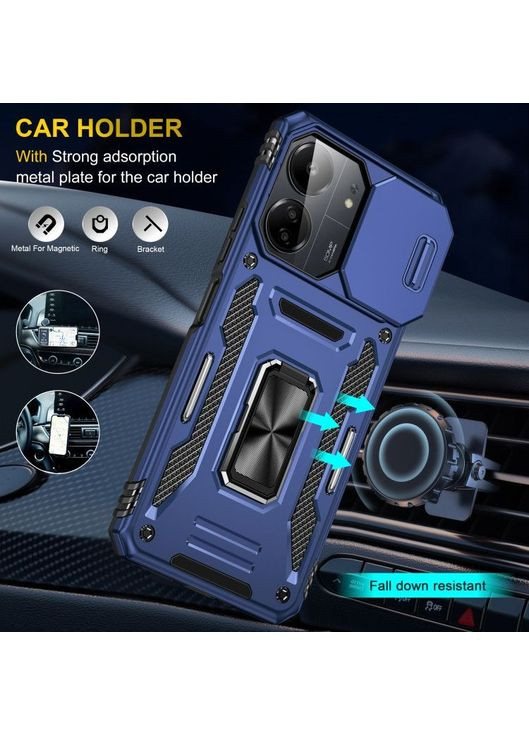 Ударостойкий чехол Camshield Army Ring для Xiaomi Redmi 13C / Poco C65 Синий Epik (372499871)