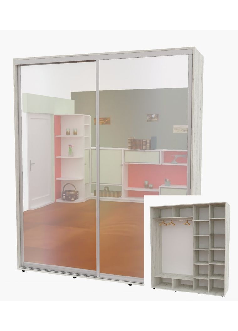 Шафа-купе дводверна 200*60*220 см Дуб крафт білий 2 двері Дзеркало Алекса (356771063)