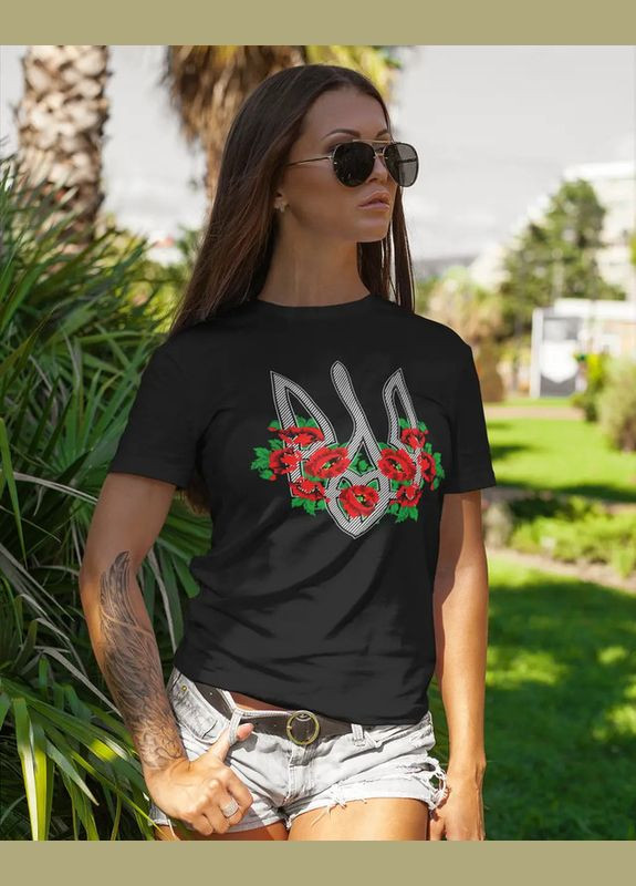 Чорна літня жіноча стильна футболка з гербом чорна xs з коротким рукавом Mishe 11000032