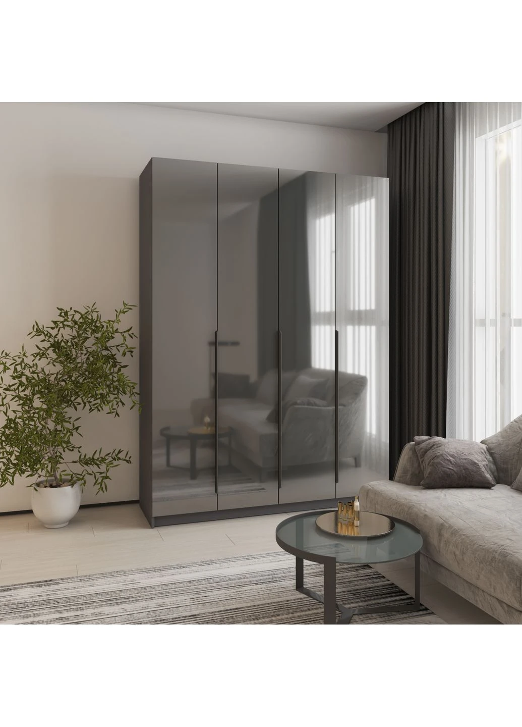 Шафа 4-дверна Оскар Gloss BL-B, додаткова штанга 160x52x220 см (MBS-5271) MebelStar (378056859)