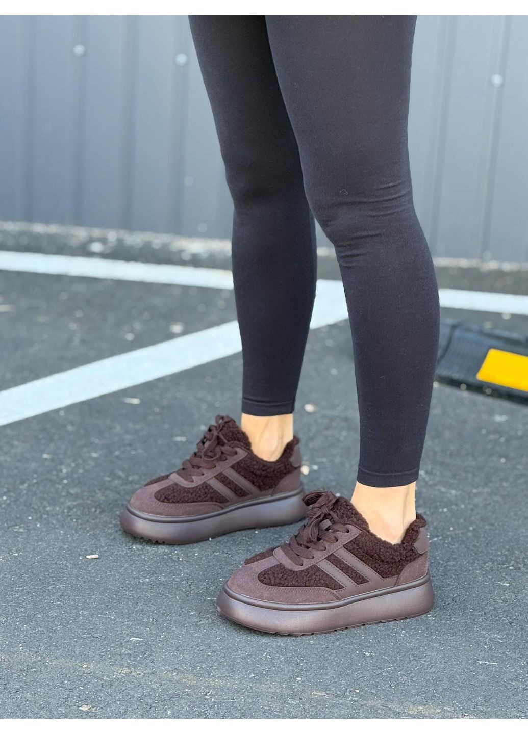 Женские кроссовки утеплённые натуральная замша шоколад холодная осень на зиму высокая подошва No Brand коричневые зима (366666073)