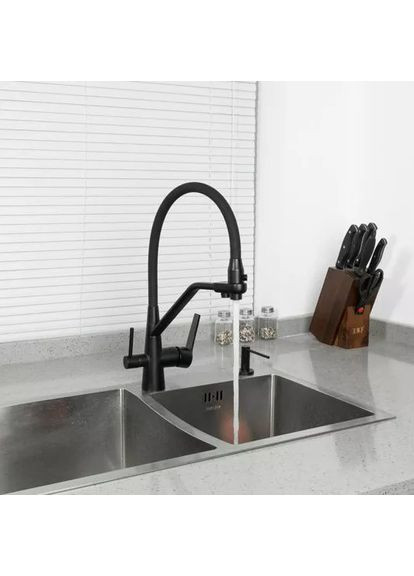 Змішувач для кухні на дві води F4374-1, чорний/хром Frap (371644742)