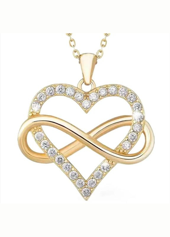 Цепочка с кулоном женская золотистое сердце с белыми фианитами камнями кулон в виде сердца и бесконечностью Liresmina Jewelry (290664054)