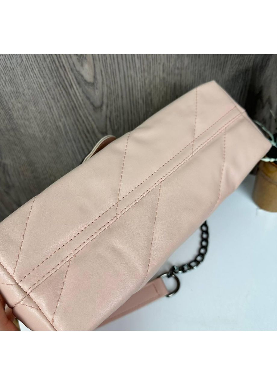 Клатч стьобаний на плече з екошкіри пудровий для жінок ProDobro (363136137)