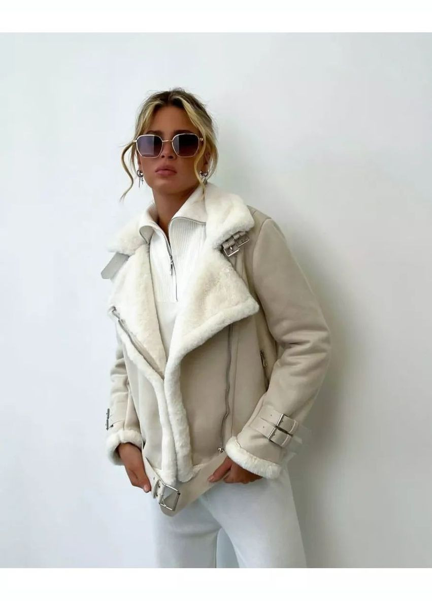 Жіноча дублянка 2141 Авіатор з поясом молочна You Best (303899216)