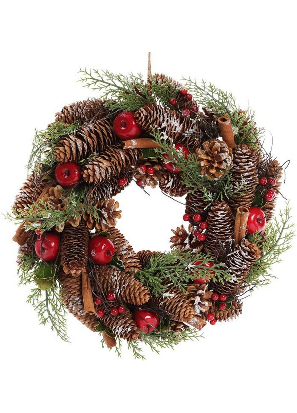 Декоративний різдвяний вінок "шишки та ягоди" з натуральними шишками Bona (282588977)