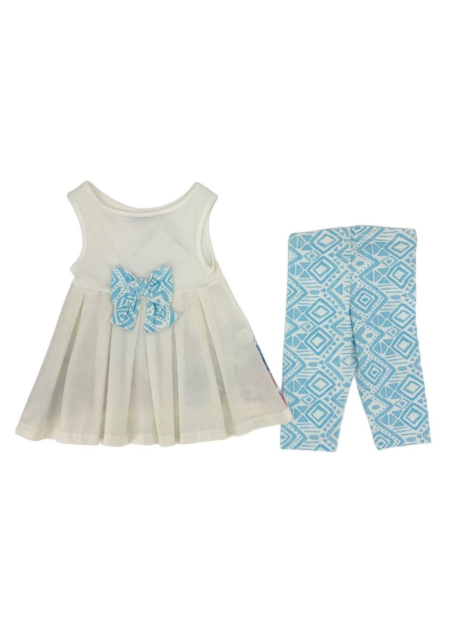 Голубой летний костюм, ст. 656, орнамент/цветы, 98 см, 3 года Balloon chic