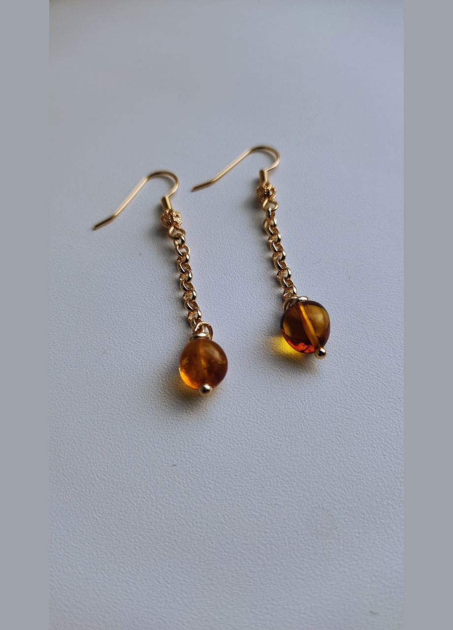 Сережки 2488 з натурального бурштину Медовий відтінок MINOV (311310483)