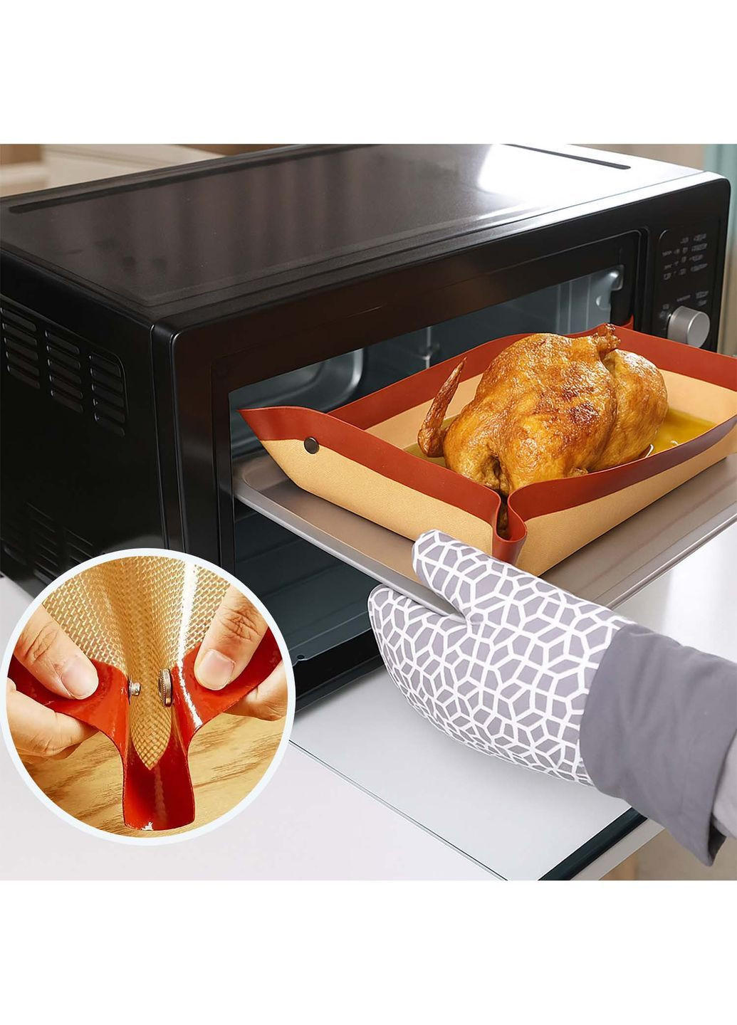 Килимок деко силіконовий для запікання багаторазовий антипригарний із застібками в кутках 30 × 40 см Kitchen Master (368877949)