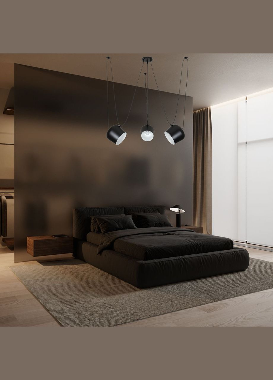 Підвісна чорна люстра на 3 плафони (61-LZ03-3-S BK) No Brand (370071173)