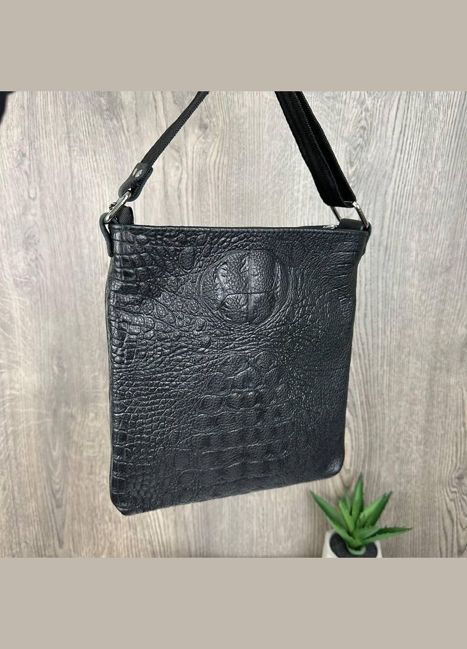 Чоловіча шкіряна сумка-планшетка барсетка з тисненням рептилія чорна з натуральної шкіри No Brand (334731213)