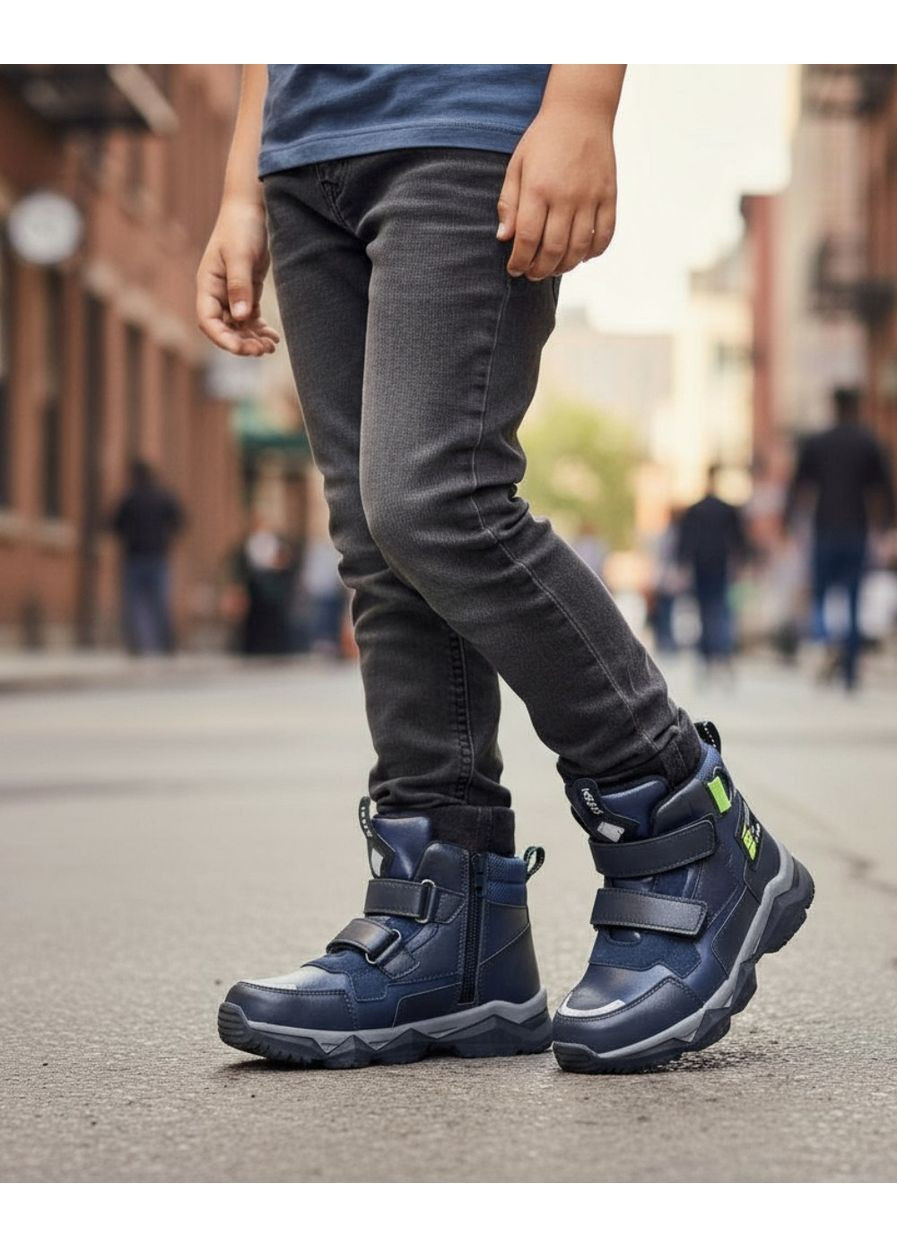 Темно-синие повседневные, спортивные, кэжуал осенние демисезонные ортопедические ботинки для мальчика, осенние хайтопы на липучках, утепленные деми ботинки на флисе Tom.M