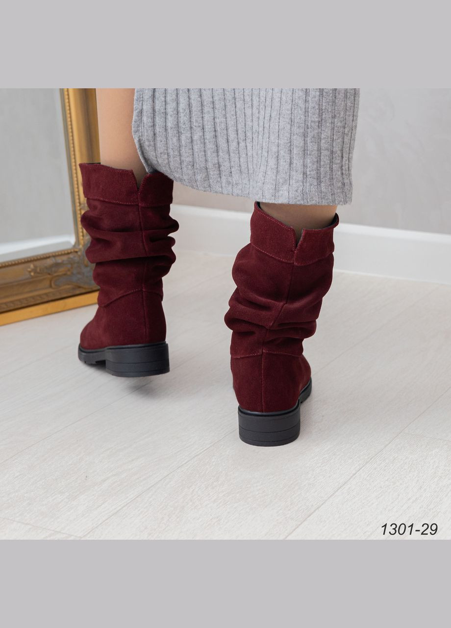 Комбіновані бордові жіночі замшеві зимові чобітки на невеликому підборі. розміри 36-41 No Brand