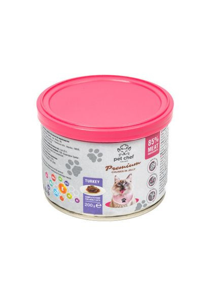 Корм влажный для взрослых кошек, кусочки в желе с индейкой 200 г Pet Chef (322875177)