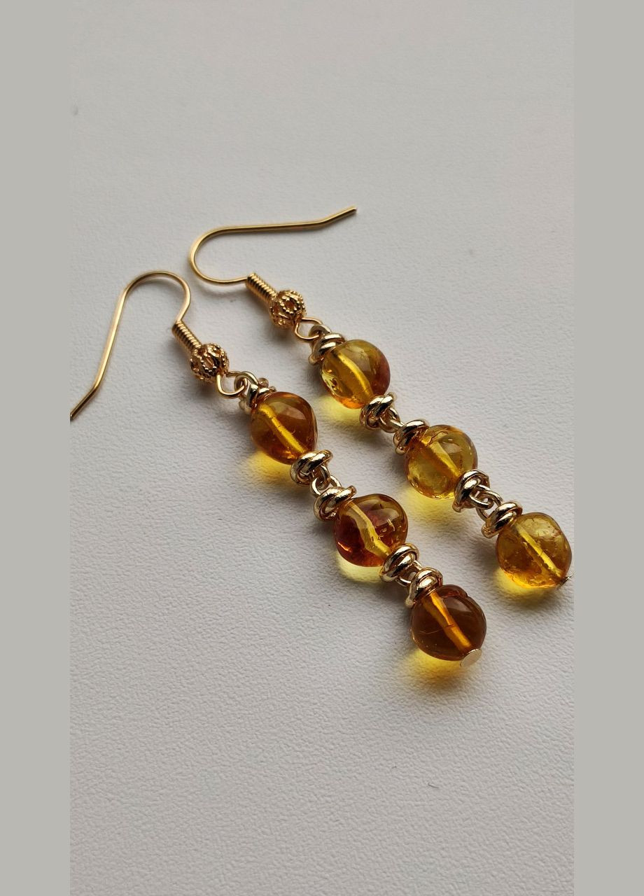 Сережки 2486 з натурального бурштину Медовий відтінок MINOV (311310490)