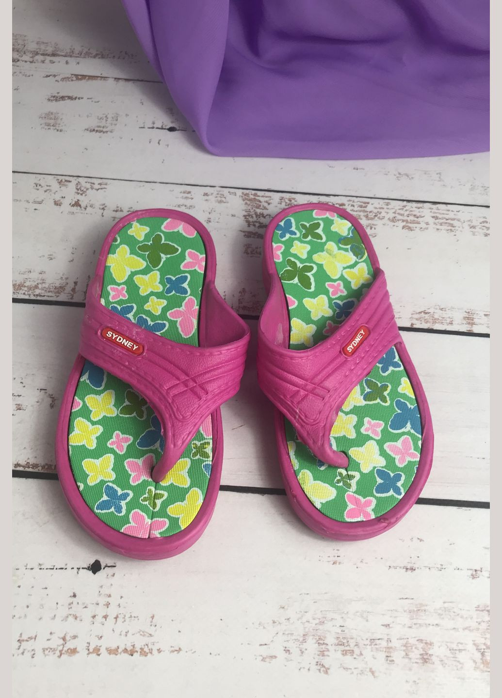 Цветные вьетнамки детские для девочки розово-зеленый (653) Sydney