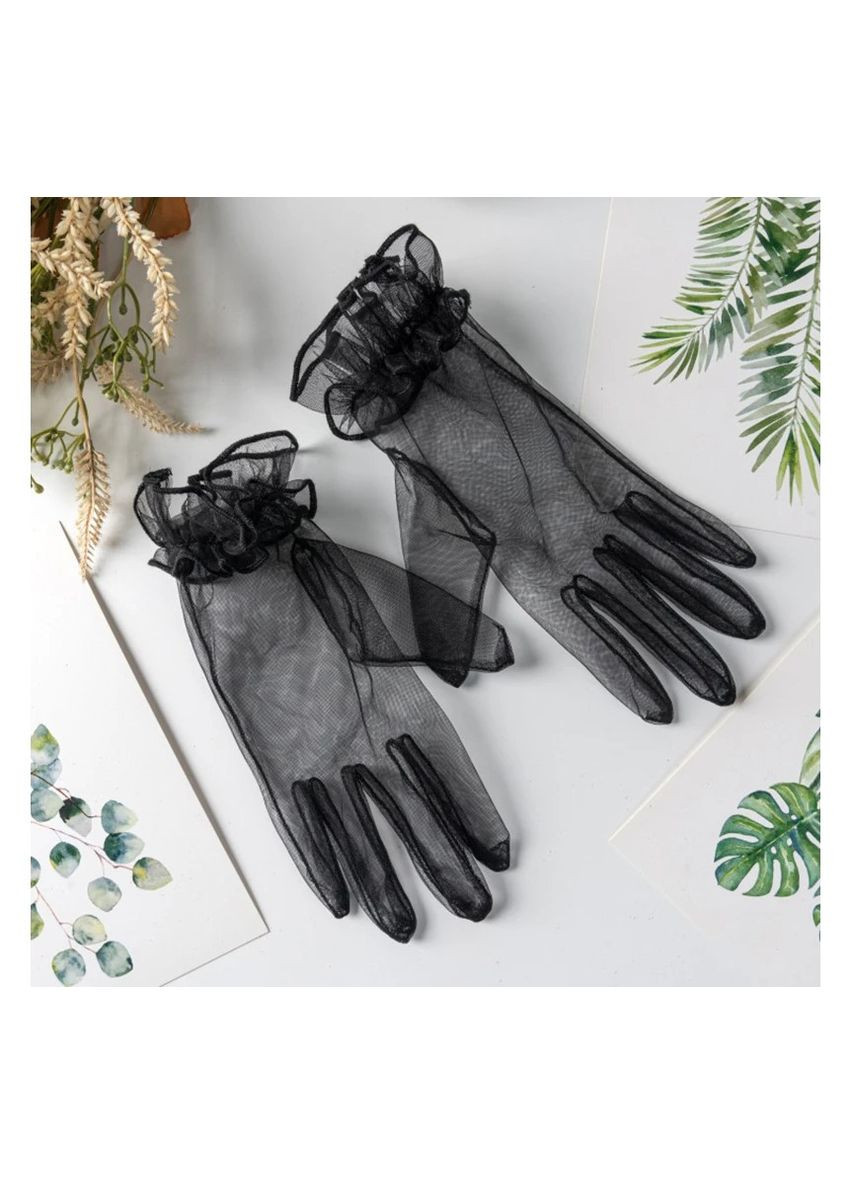 Перчатки прозрачные черные короткие, перчатки фатин черные No Brand (356676105)