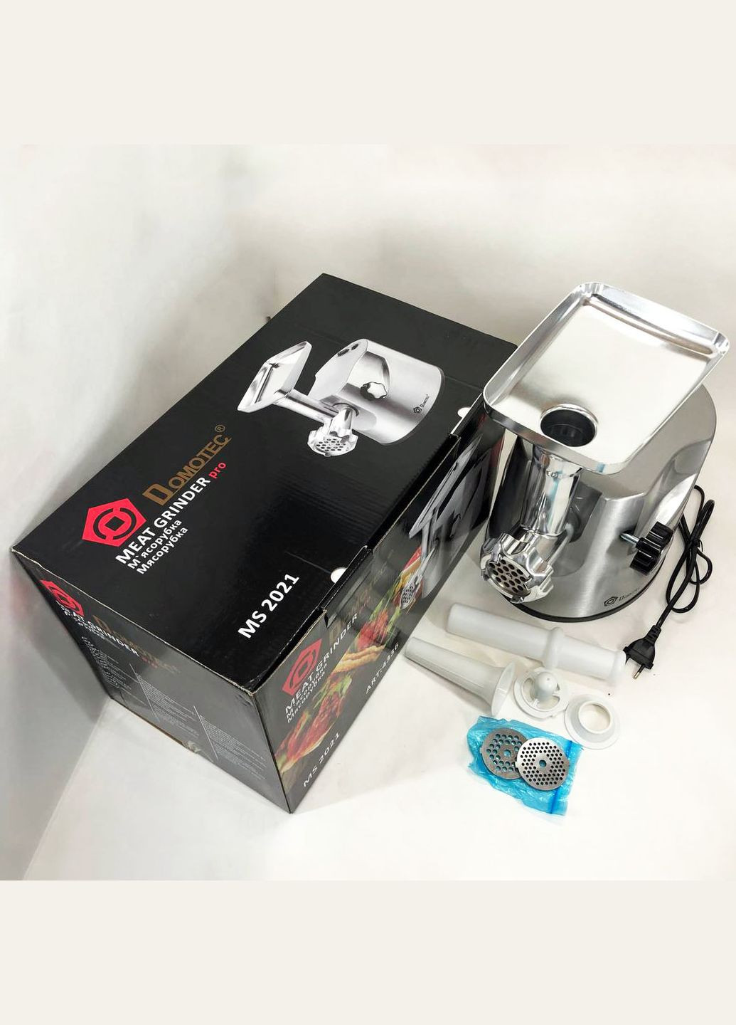 Професійна м'ясорубка MS-2021S із нержавіючої сталі 3000 Вт, м'ясорубка електрична метал Domotec (364666071)