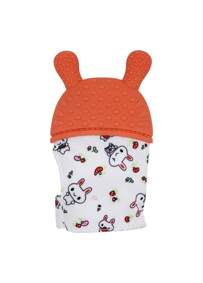 Прорізувач-рукавичка Зайчик помаранчевий для дітей від 3 місяців силіконова іграшка для прорізування зубів Megazayka (368757087)