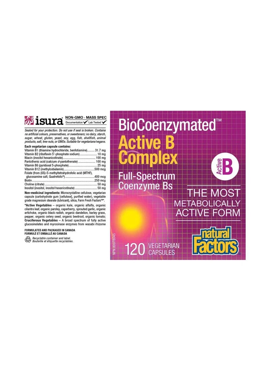Вітамін В комплекс активний коензимний BioCoenzymated Active B Complex, 120 капсул Natural Factors (377356354)