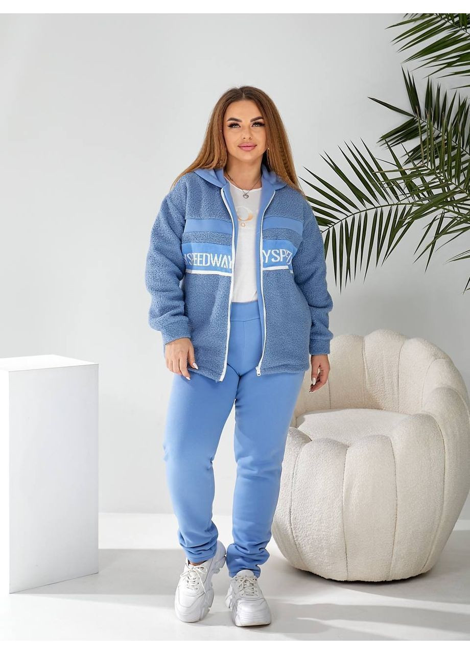 Костюм. Трикотаж трьохнитка начіс,Тедді,вставки вʼязка з літерами,штани та кофта з капюшоном Україна (365049668)