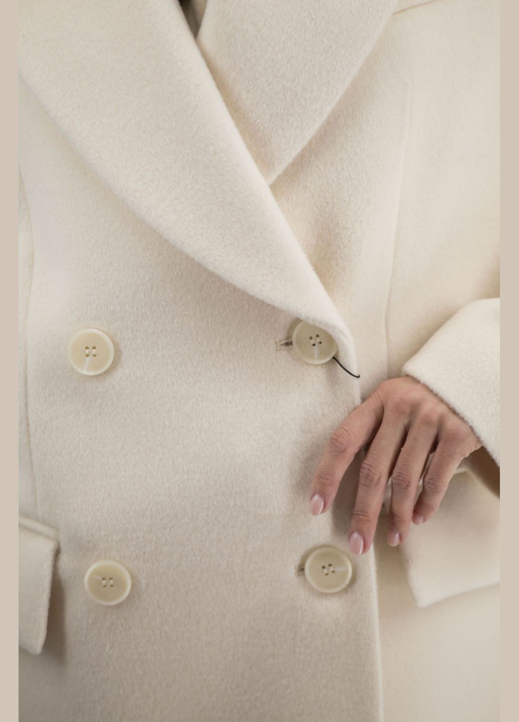 Молочне демісезонне Довге жіноче двобортне вовняне пальто з кашеміром, поясом і англійським коміром, класичний стиль Stella Polare (, ), 46776 No Brand