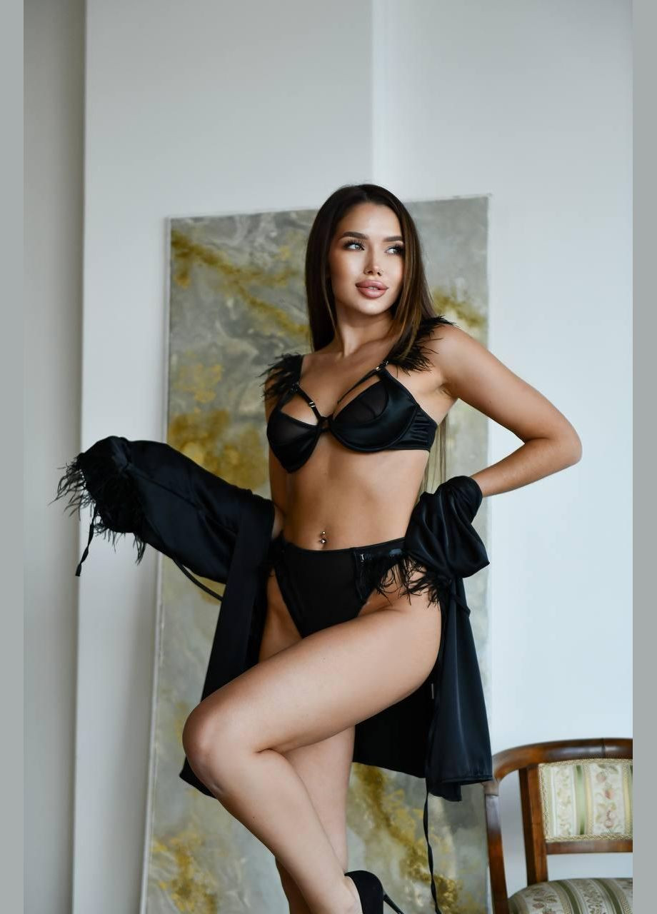 Чорний демісезонний білизна+халат do2257 (чорний) Ghazel