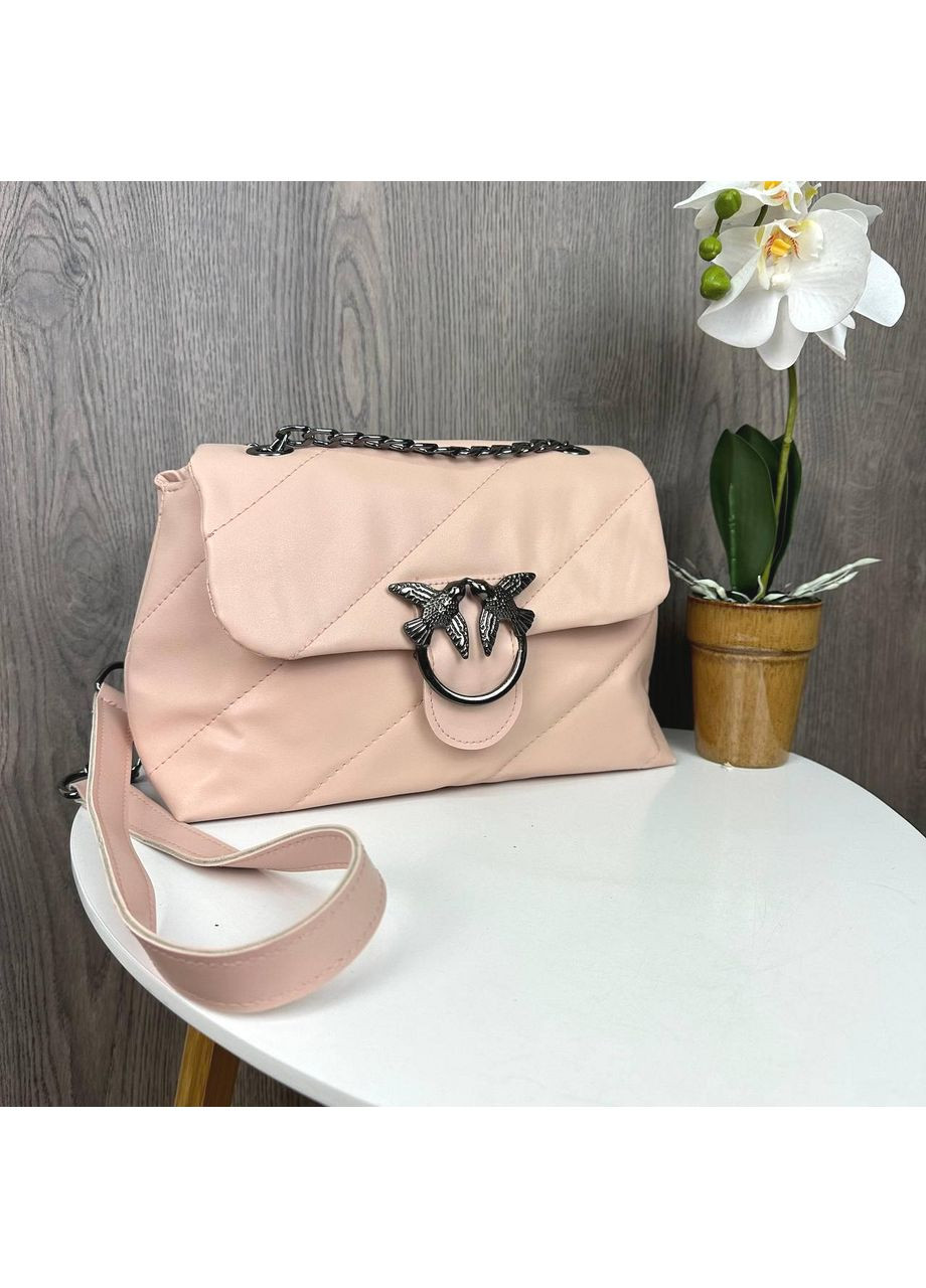 Клатч стьобаний на плече з екошкіри пудровий для жінок ProDobro (363136137)