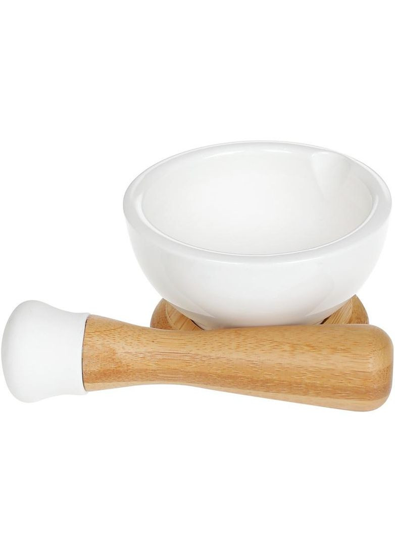 Ступа порцелянова Nouvelle Home з бамбуковою підставкою для спецій та прянощів маточка для подрібнення Bona (368981463)
