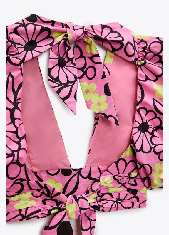 Топ в квіти обʼємний рукав літній бавовняний укорочений з вирізом Zara (332091965)