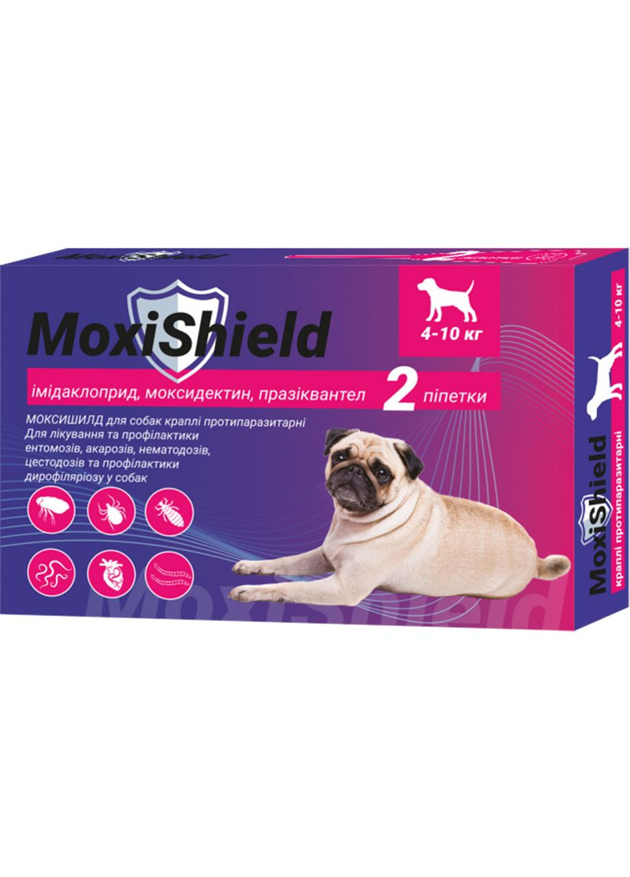 Капли MoxiShield противопаразитарные для собак весом 4-10 кг, 2 пипетки, 1.2 мл (4820150208172) Fipromax (307359977)