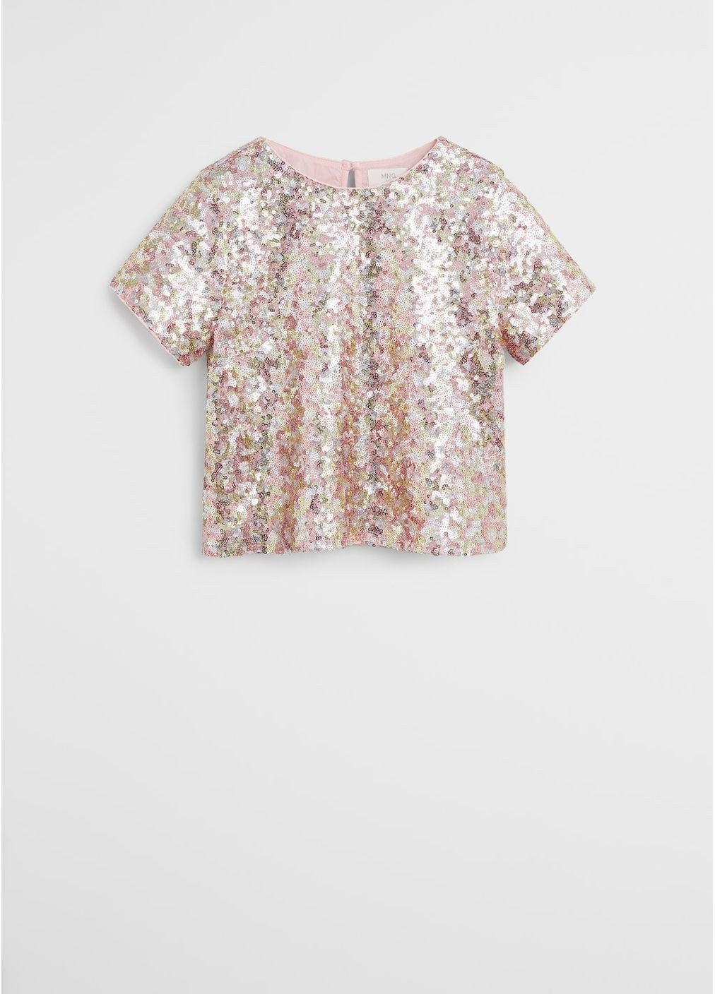 Розовая демисезонная футболка с пайетками для девочки 140 размер 67087644 Mango