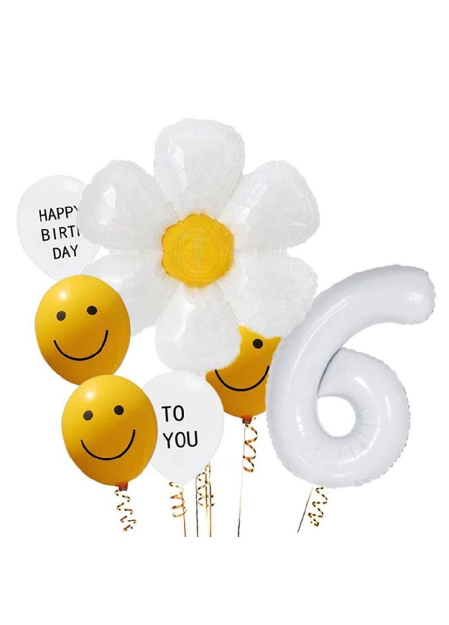 Набор 9 шаров с цифрой по выбору Солнечные лепестки Белый и желтый No Brand (360560225)