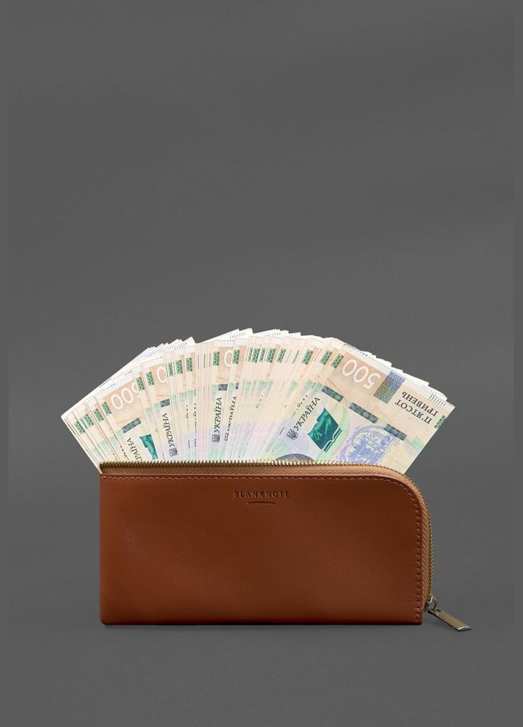 Шкіряне портмоне-купюрник на блискавці 14.1 світло-коричневе (A-028609) BlankNote (328444916)