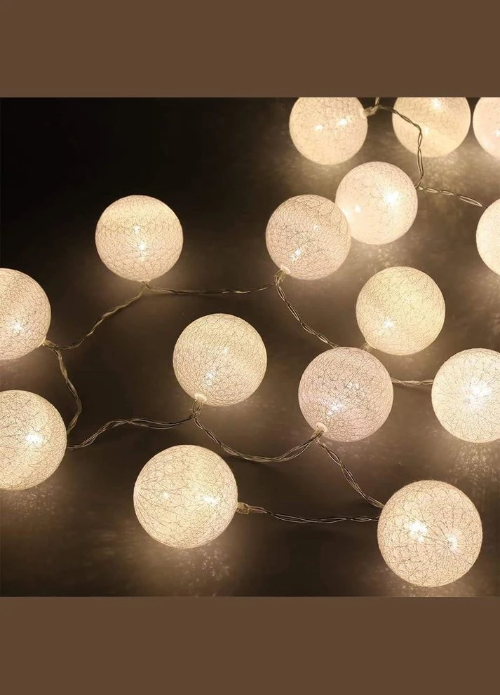 Гірлянда Ciskotu з бавовняними кульками 3.8 м, 20 LED кульок, Тайська гірлянда, біле світло, IP44, для декору No Brand (338193413)