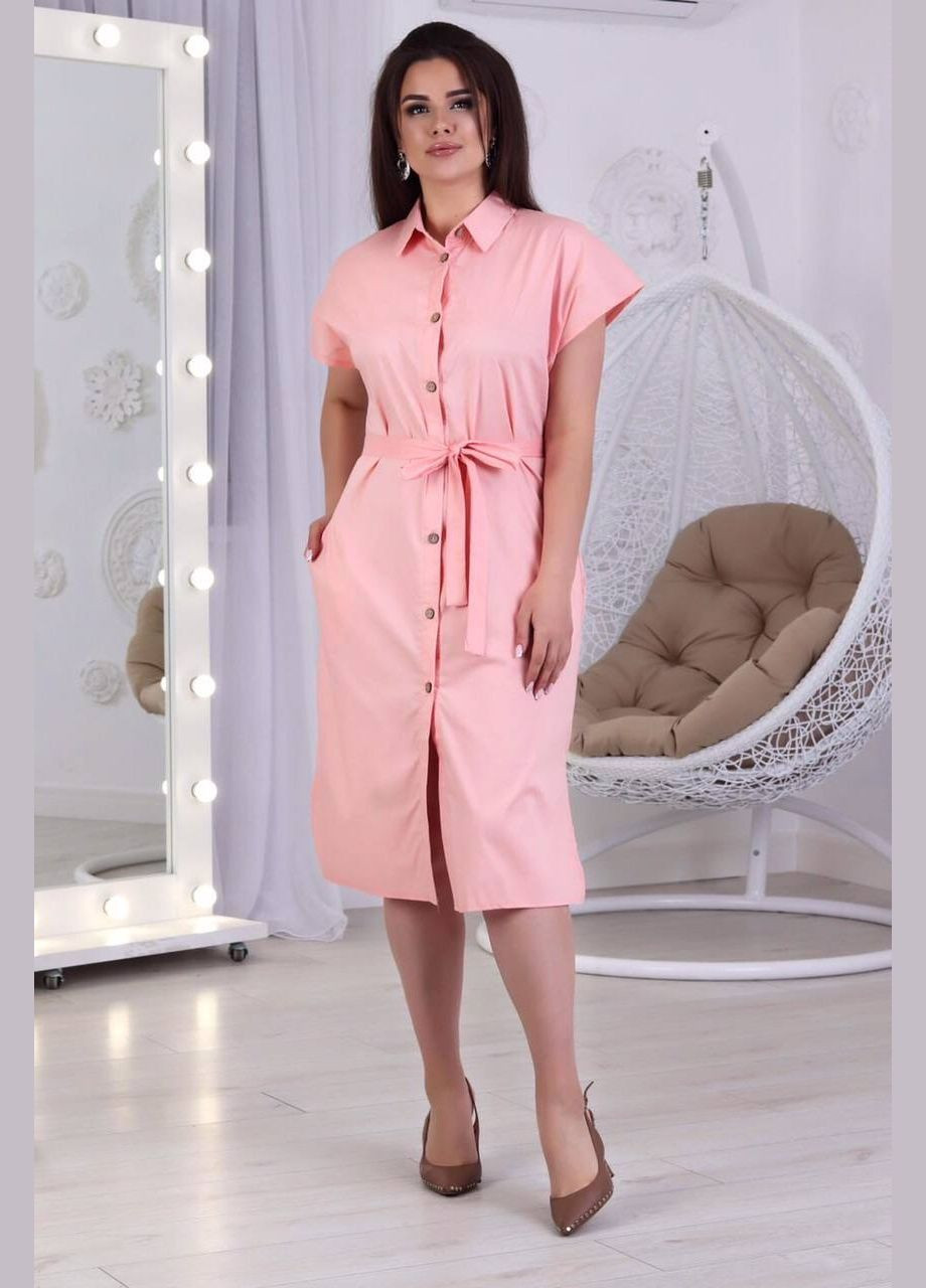 Светло-розовое повседневный платье-рубашка из хлопка No Brand