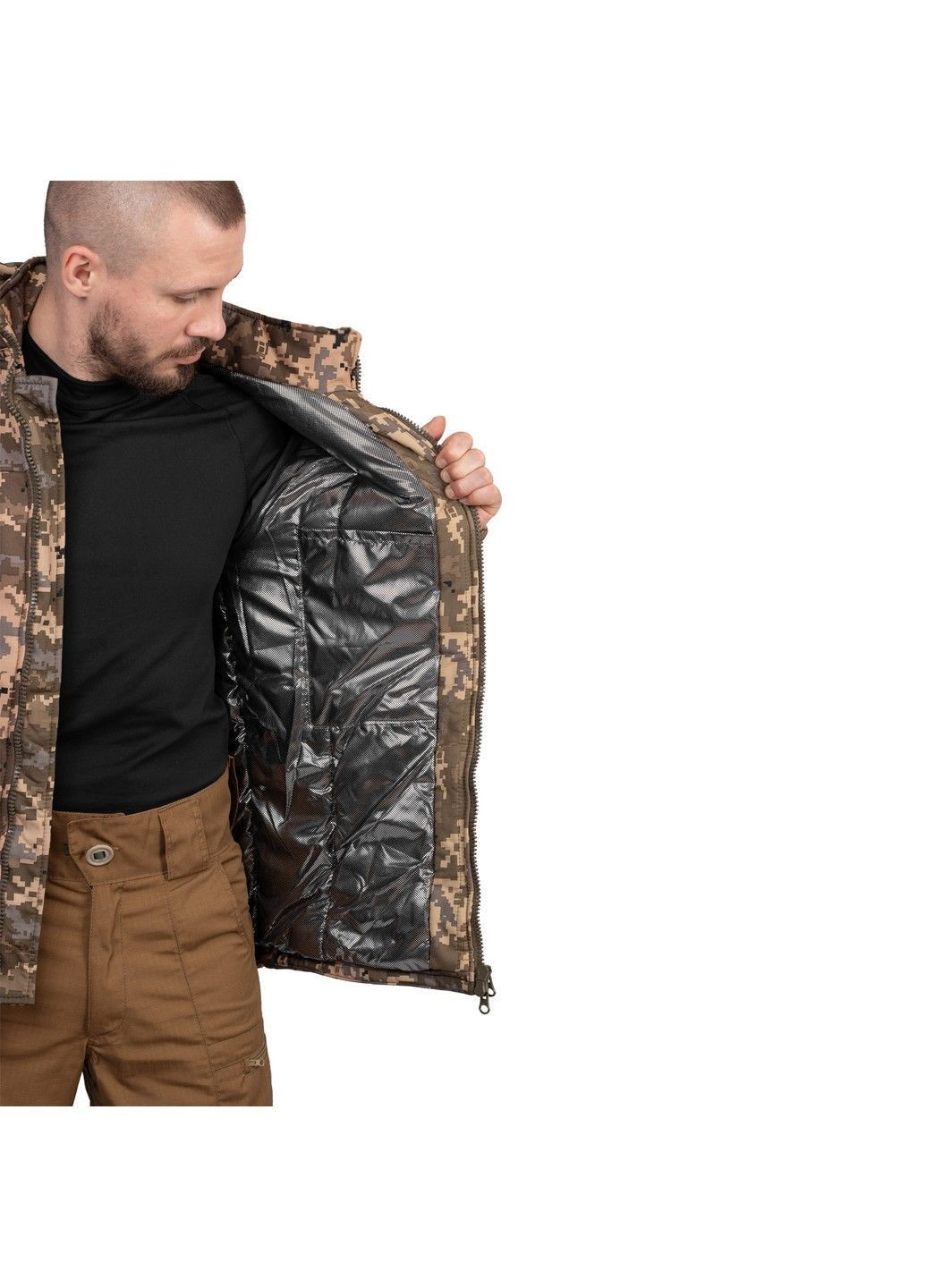 Комбинированная зимняя куртка зимняя softshell max-heat пиксель Vik-Tailor