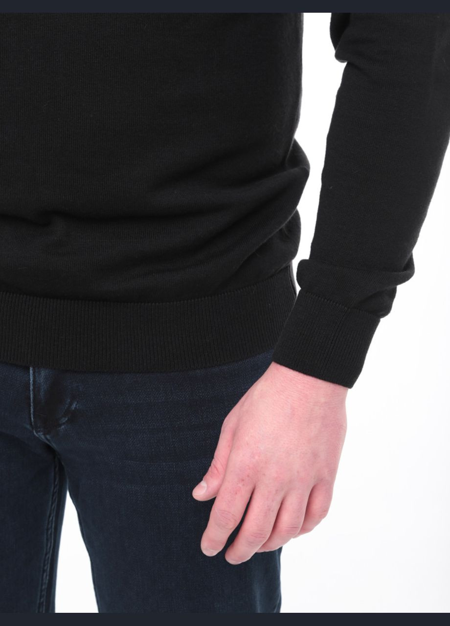 Черный зимний свитер мужской черный тонкий однотонный джемпер MarcoStar Приталена