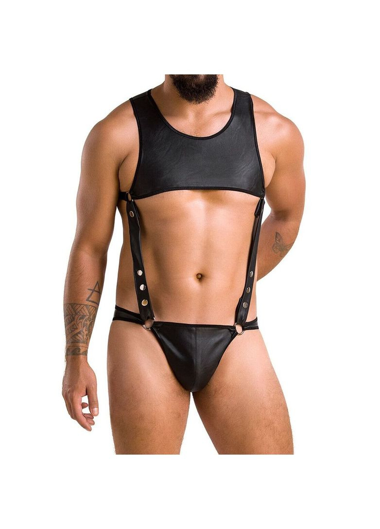 Мужское кожаное боди 056 ADAM S/M Black, заклепки Passion (369951217)