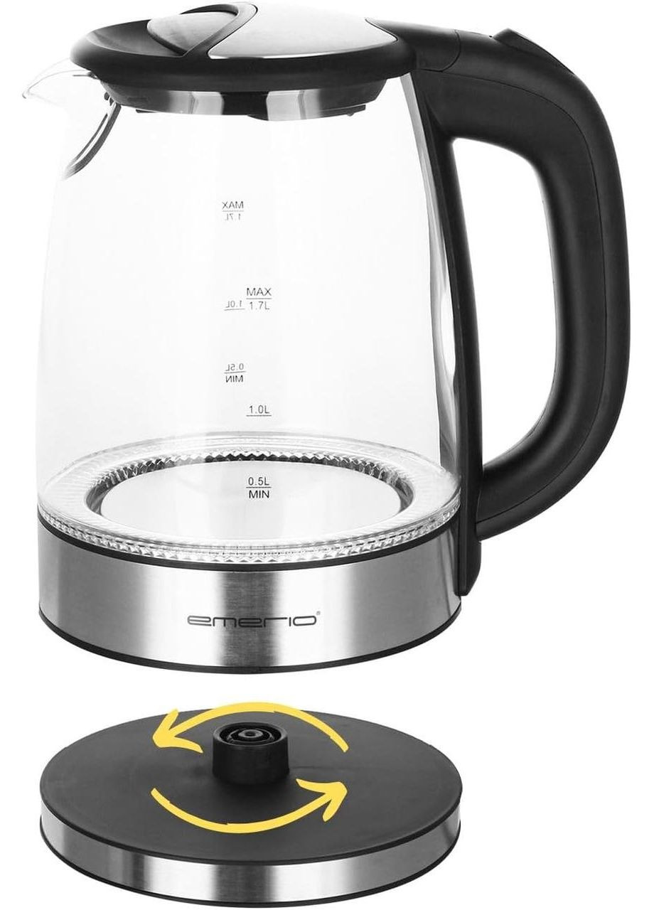 Електрочайник скляний 1,7 л, 2200 Вт, з синім LED-підсвічуванням, автоматичним вимкненням, боросилікатне скло Emerio (359380426)