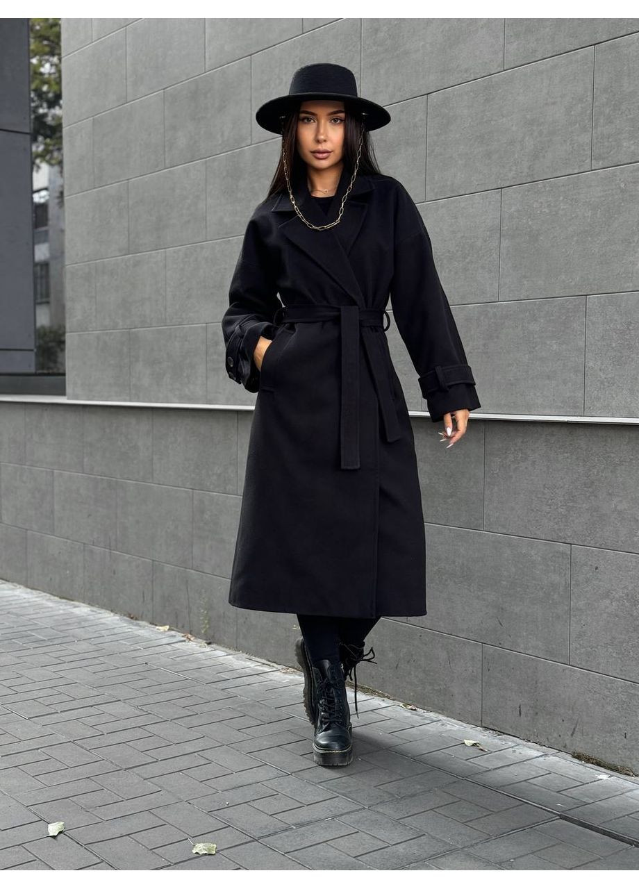 Черное демисезонное Женское кашемировое пальто черного цвета 34825 Fashion