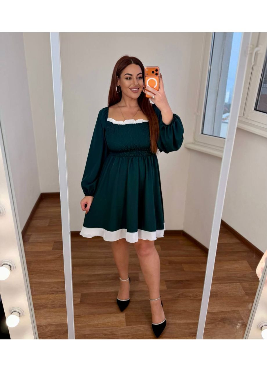 Зеленое вечернее платье с софтом и шифоновой вставкой • женственное и комфортное • замеры в описании DK/DL Мода без кордонів однотонное