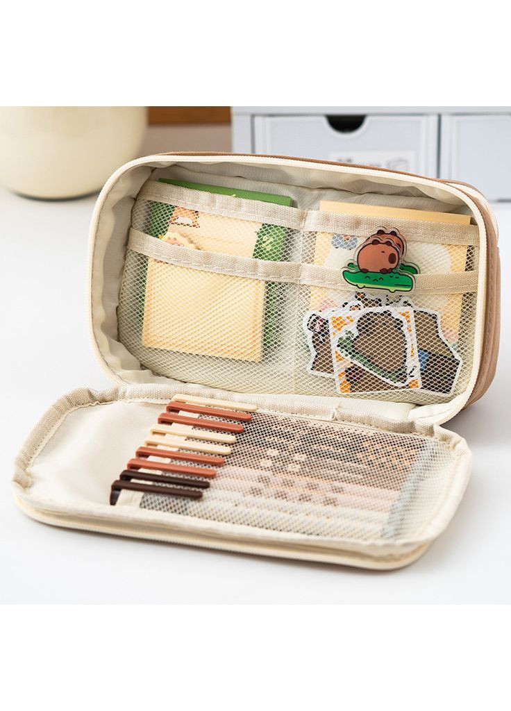 Великий шкільний пенал Капібара + значок + наклейки для дівчаток до школи Косметичка для ручок No Brand (372472596)