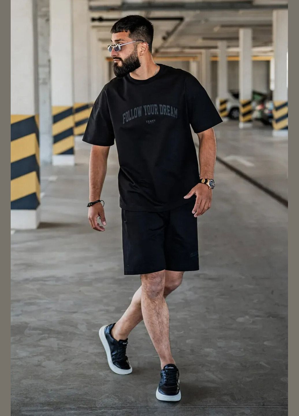 Черный летний мужской летний костюм с принтом dream черный черная печать Teamv