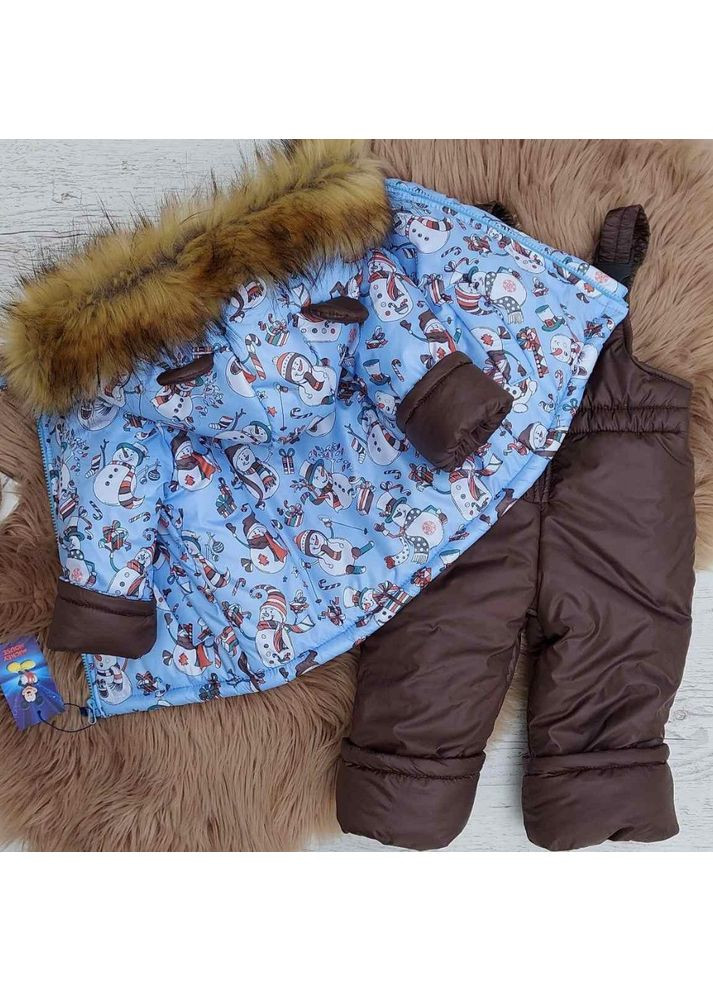 Блакитна зимня комбінезон зимовий на овчині сніговики для хлопчиків теплий дитячий роздільний комбінезон з хутром зима 98 No Brand