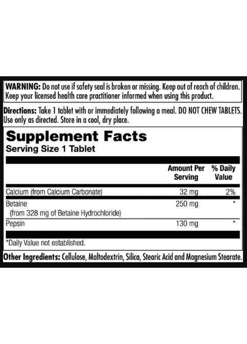 Betaine HCl Plus 250mg - 100 tabs KAL (392265223)