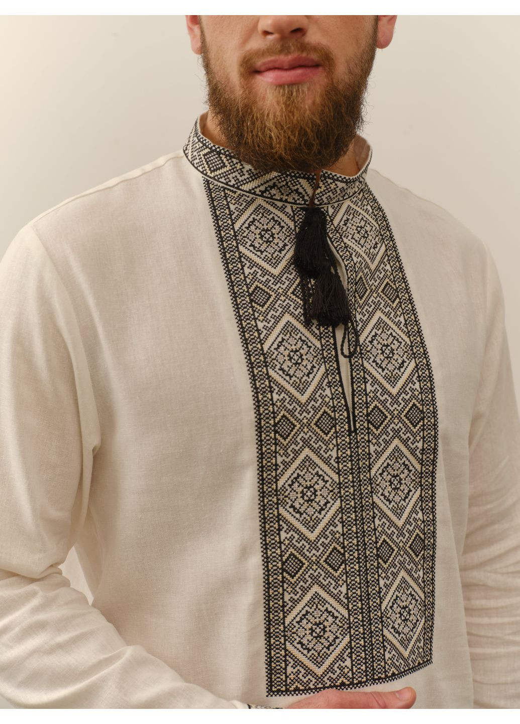 Молочна вишиванка чоловіча лляна тадей сіро-чорний MOTYV візерунок орнамент льон (361162153)