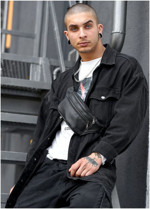 Сумка чоловіча на пояс через плече із натуральної шкіри середня Чорний 35243 Sambag (352165879)