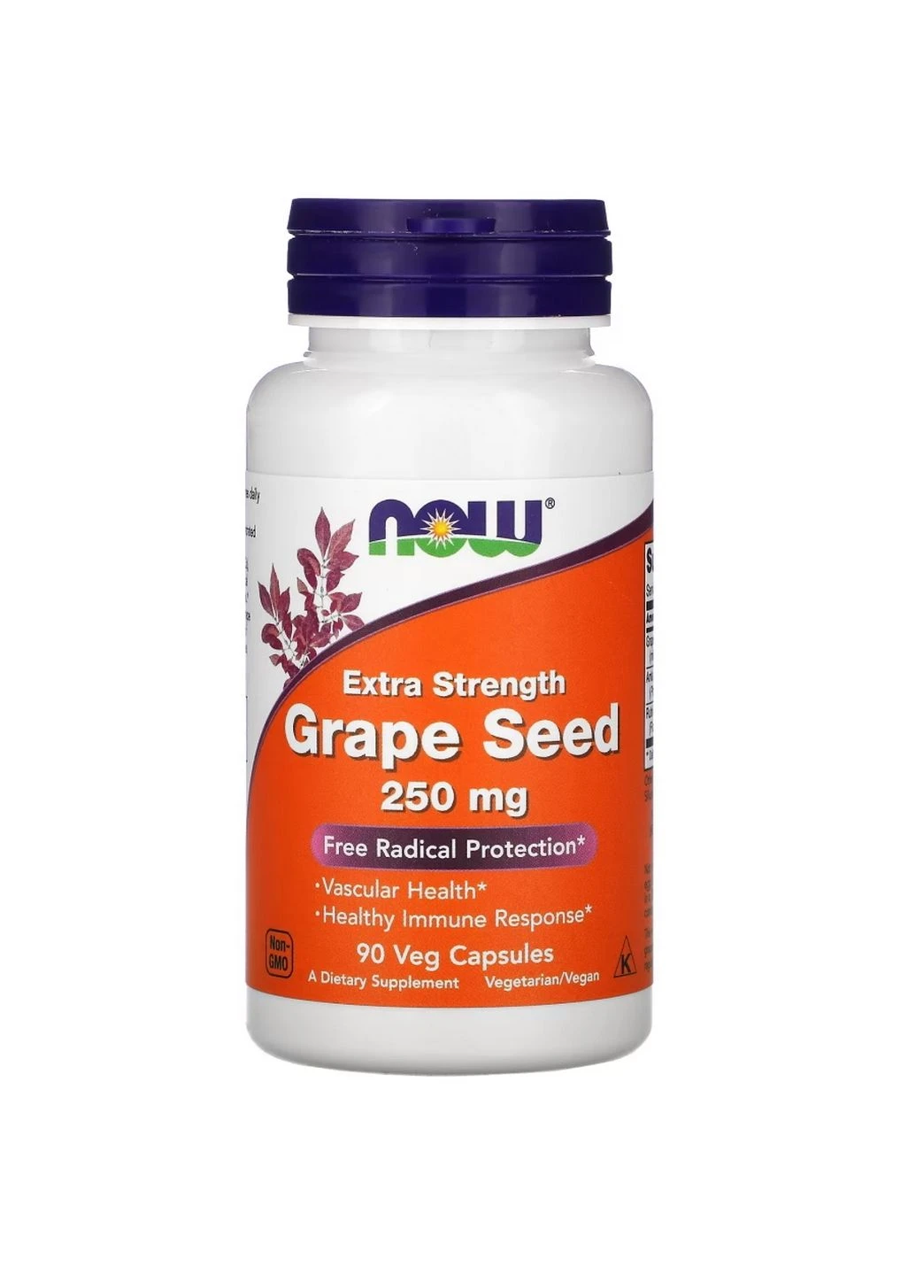 Натуральна добавка Grape Seed 250 mg, 90 вегакапсул Now (315872760)