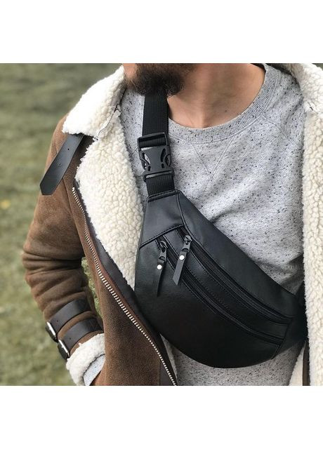 Сумка на пояс з еко-шкіри. Сумка через плече. Бананка чоловіча, жіноча. Колір чорний YKK (365813326)